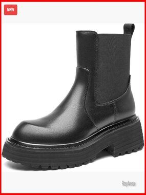 Platform Chelsea Boots Chunky Leather Slip On Ankle Boots Winter Combat